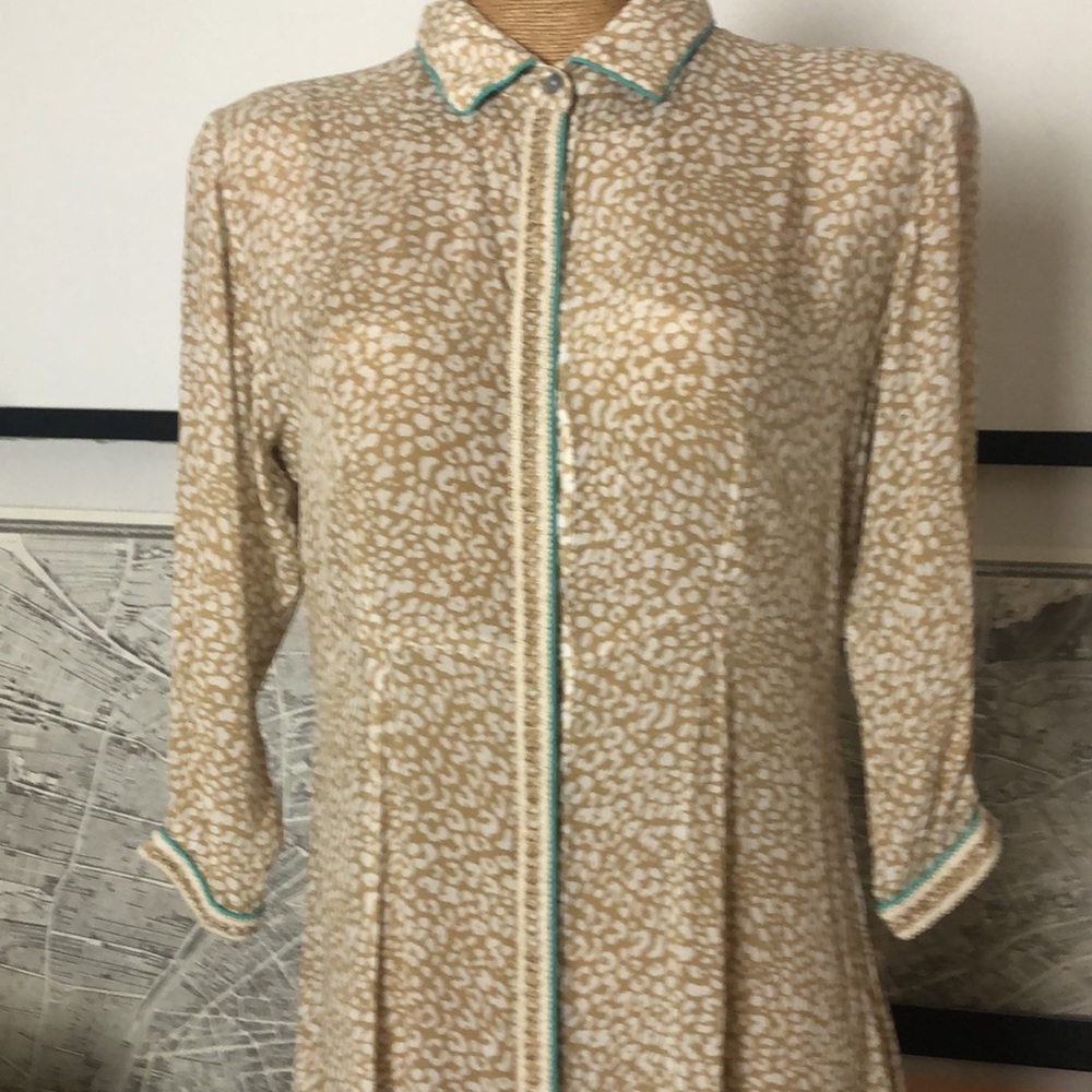TAJ by Sabrina Crippa Beige Printed Long Shirt Dress with Contrast Trim Size L - Picture 4 of 9